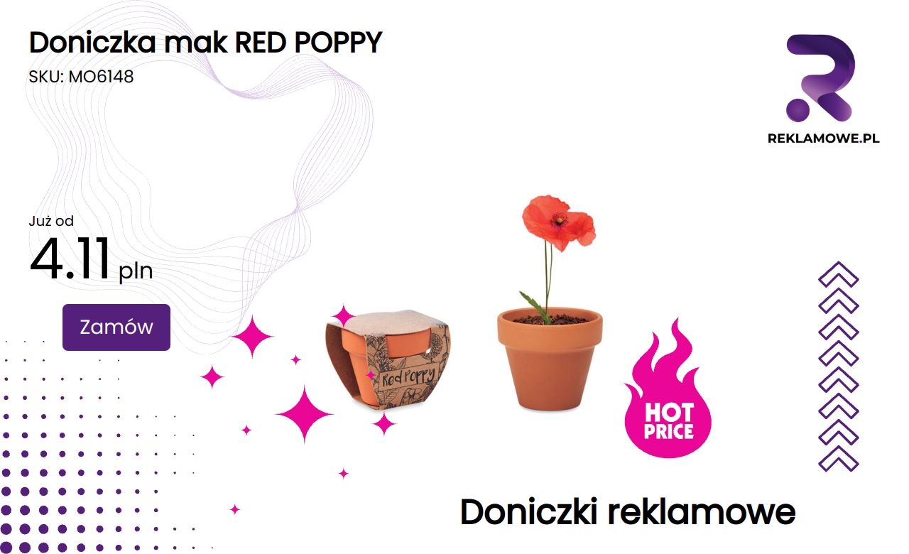 Doniczka z wzorem maku RED POPPY