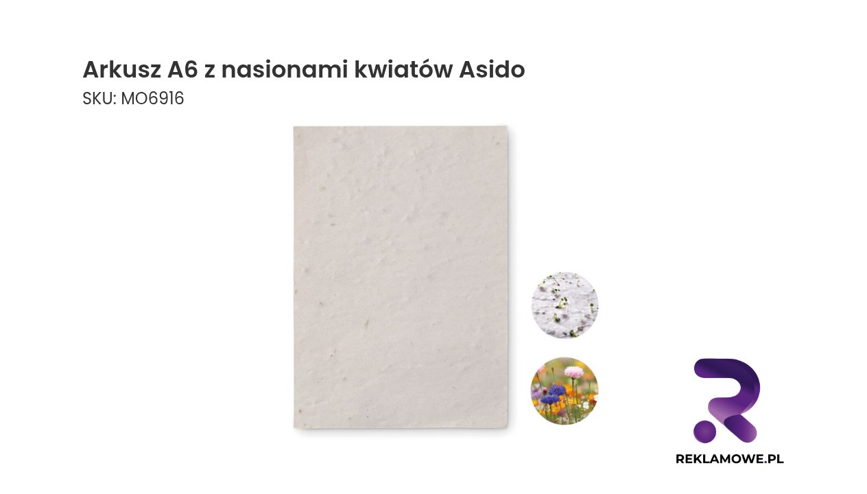 Arkusz A6 z nasionami kwiatów Asido Arkusz A6 z nasionami kwiatów Asido – ekologiczny papier z nasionami kwiatów