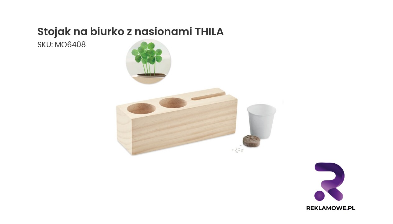 Stojak na biurko z nasionami THILA Stojak na biurko z nasionami THILA – ekologiczny gadżet reklamowy do biura